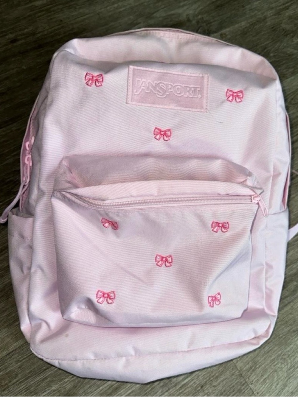 Jansport Light Pink Backpack with Embroidered Bows